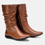 Bota Feminina Cano Médio Enrugado Vittoria em Couro Caramelo
