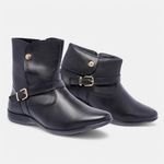 Bota Feminina Cano Curto Flat Fiorella Em Couro Preto 