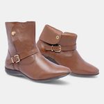 Bota Feminina Cano Curto Flat Fiorella Em Couro Caramelo 