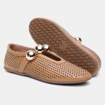 Sapatilha Feminina Selena em Couro dobrável Caramelo