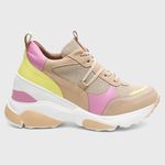 Tênis Feminino Plataforma Eloá Bege/Rosa/Lemon 