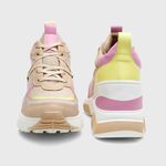 Tênis Feminino Plataforma Eloá Bege/Rosa/Lemon 