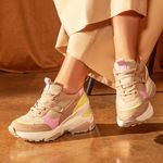 Tênis Feminino Plataforma Eloá Bege/Rosa/Lemon 