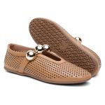 Sapatilha Feminina Selena em Couro dobrável Caramelo