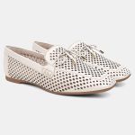 Mocassim Feminino Laura em Couro Off White