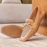 Mocassim Feminino Laura em Couro Caramelo