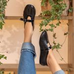 Sapatilha Feminina Eliza em Couro dobrável Preto