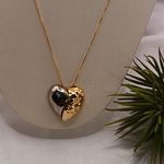 Colar Longo Coração Prata e Dourado