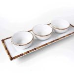 Jogo 3 Petisqueiras Cerâmica com Bandeja Bambu Scalla