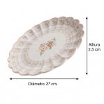 Conjunto Prato Raso Relevo Rosas Vó Dulce Cerâmica Scalla