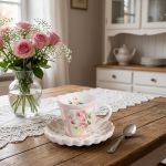 Conjunto Xícara Chá com Pires Rosas Vó Dulce Cerâmica Scalla