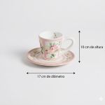 Conjunto Xícara Café com Pires Rosas Vó Dulce Cerâmica Scalla