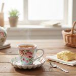 Conjunto 6 Xícara Chá com Pires Azul Rosas Vó Dulce Scalla