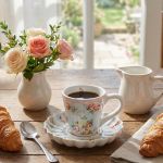 Conjunto 6 Xícara Café com Pires Azul Rosas Vó Dulce Scalla