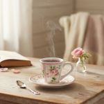 Conjunto Xícara Café com Pires Rosas Vó Dulce Cerâmica Scalla