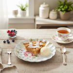 Conjunto Prato Sobremesa Relevo Azul Rosas Vó Dulce Cerâmica Scalla