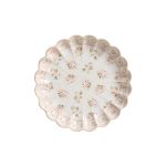 Conjunto Prato Sobremesa Relevo Rosas Vó Dulce Cerâmica Scalla