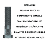 Parafuso Roda Avulso 22 x 96.5 Carreta Recartilhado Zm 3002283