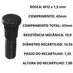 Parafuso Roda Traseira A C D20 S10 Blazer Opala Caravan Silverado GM Chevrolet M12x1,5mm x 47mm longo