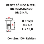 Pacote de 100 Rebite Cônico Metal 10x12 para Lona Freio Caminhões Volvo