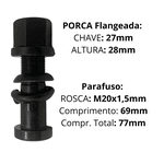 Parafuso Roda Completo 20x70 Com Porca Flangeada Chave 27 Dianteiro MB 1111, 1113