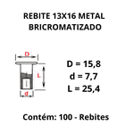 Pacote de 100 Rebite Metal Cobreado 13x16 para Lona de Freio Linha Pesada Caminhões