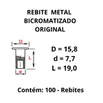 Pacote de 100 Rebite Metal Macico 13x12 para Lona de Freio Linha Pesada Caminhões