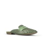 Mule Feminino Couro Verde Laser Cut