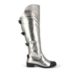 Bota Over The Knee Couro Prata Laços