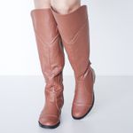 Bota Over The Knee Couro Marrom Laços
