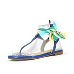 Sandália Rasteira Couro Azul e Lenço