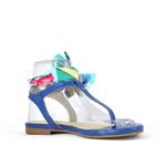 Sandália Rasteira Couro Azul e Lenço