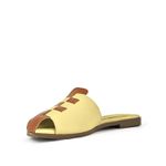 Mule Flat Bicolor Couro Creme e Caramelo