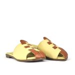 Mule Flat Bicolor Couro Creme e Caramelo