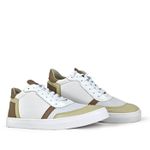 Tênis Feminino Couro Branco, Creme e Marrom