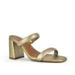 Sandália Mule Couro Dourado Salto Bloco