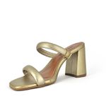 Sandália Mule Couro Dourado Salto Bloco