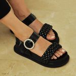 Sandália Flatform Couro Preto