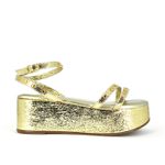  Sandália Flatform Dourada Couro