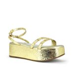  Sandália Flatform Dourada Couro