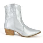 Bota Feminina Western Couro Metalizado Prata