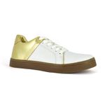 Tênis Feminino Couro Branco e Dourado