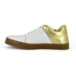 Tênis Feminino Couro Branco e Dourado