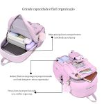 Mochila Bolsa Média Escolar Juvenil Moderna Bolsos Transparentes Rosa Claro