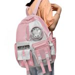 Mochila Bolsa Média Estilo Infantil Escolar Corda Lateral e Acessórios Rosa