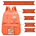 Mochila Escolar Juvenil Feminina Espaçosa Reforçada Média Laranja