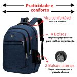 Mochila Média Executiva Casual Discreta Compartimento Para Notebook Azul