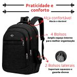 Mochila Média Executiva Casual Discreta Compartimento Para Notebook Preta