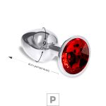 Plug de Metal P Cromado Com Strass 6cm SI (5845) - Pedra Vermelha