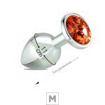 Plug de Metal M Cromado Com Strass 7cm SI (5846) - Pedra Dourada